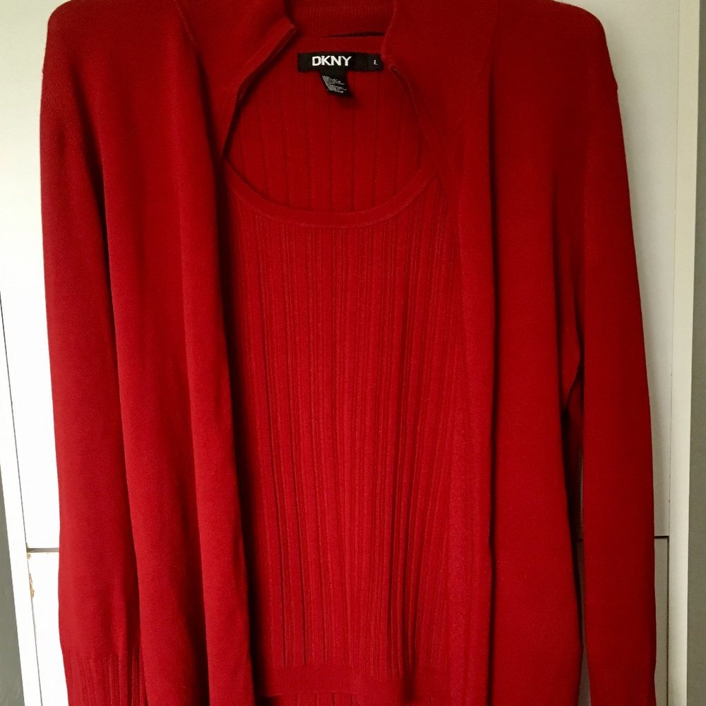 DKNY Women's Red Knit Tank & Sweater Set (Size L)